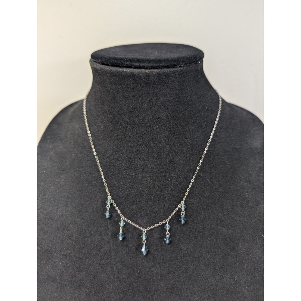 18" Italian sterling silver 925 flatten circle chain necklace crystal beads